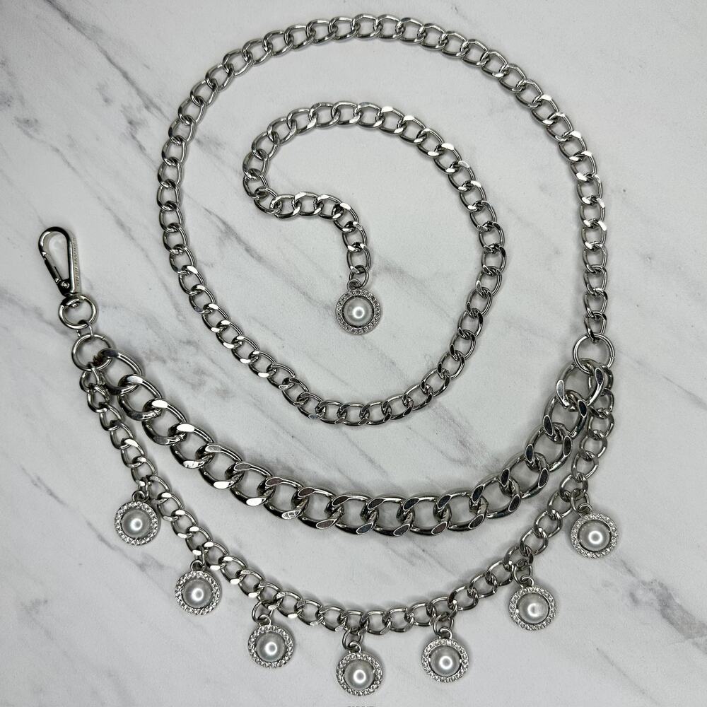 Steve Madden Rhinestone Faux Pearl Chain Belt OS ✨